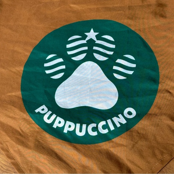 Official Authentic Puppucino Starbucks Tan Bandana Logo Size Large Dog Scarf - Picture 4 of 6